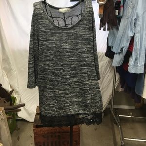 French Laundry 1x crochet trim black heather top