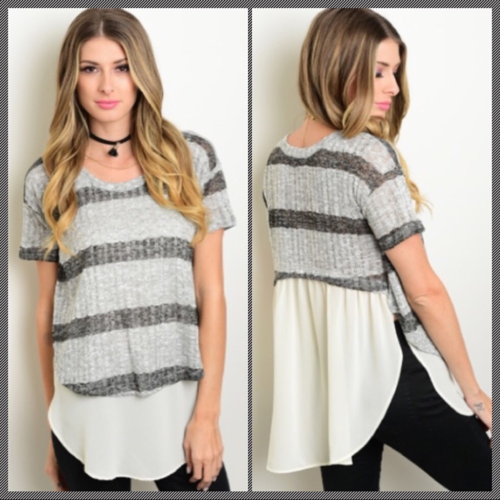 Gray Stripe Knit Top w/Chiffon Bottom - Picture 1 of 6