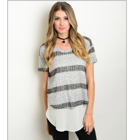 Gray Stripe Knit Top w/Chiffon Bottom - Picture 2 of 6