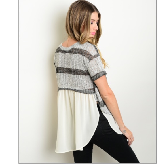 Gray Stripe Knit Top w/Chiffon Bottom - Picture 3 of 6