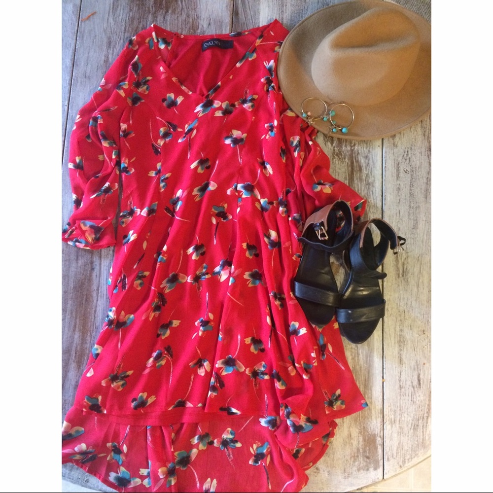 Evelyn Blue Red Floral Dress