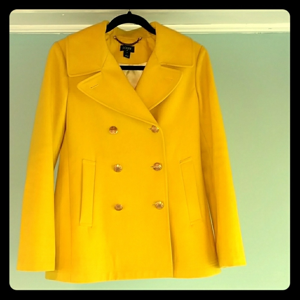 J.Crew Yellow stadium peacoat with brass buttons