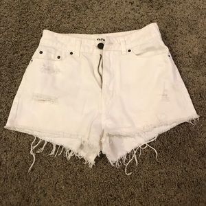 White High-rise Denim Shorts