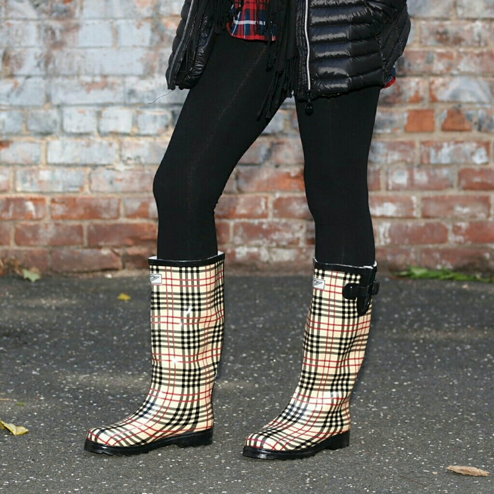 Women's Rainboots, Rubber Tall Rain Boots, #1417, Checkered Plaid - Picture 2 of 4