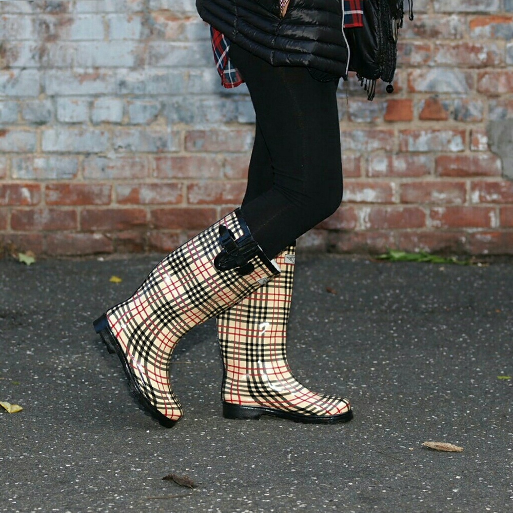 Women's Rainboots, Rubber Tall Rain Boots, #1417, Checkered Plaid - Picture 3 of 4