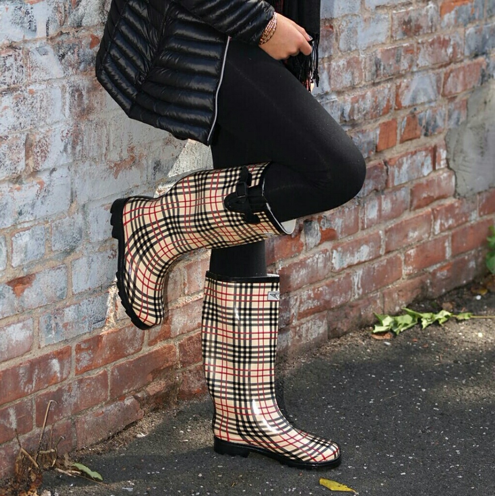 Women's Rainboots, Rubber Tall Rain Boots, #1417, Checkered Plaid - Picture 4 of 4