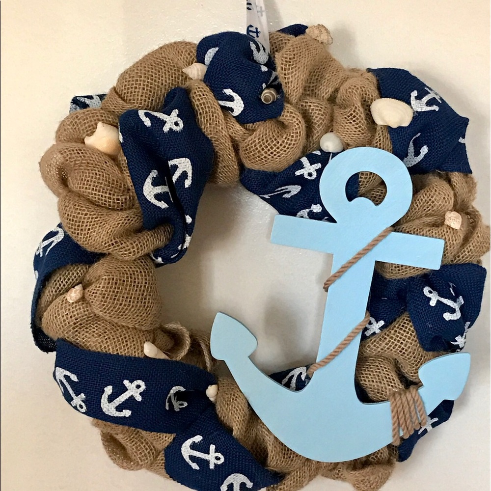 Handmade burlap anchor wreath