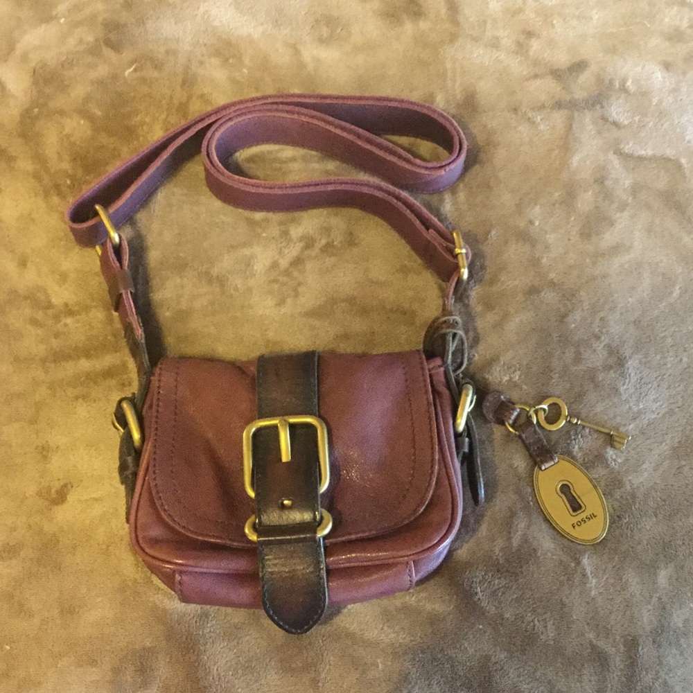 Fossil Purple Leather Shoulder Hand Bag
