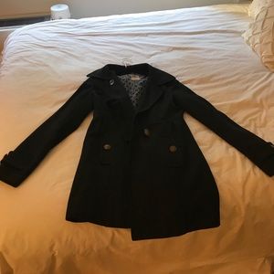 Black Peacoat with Ruffle