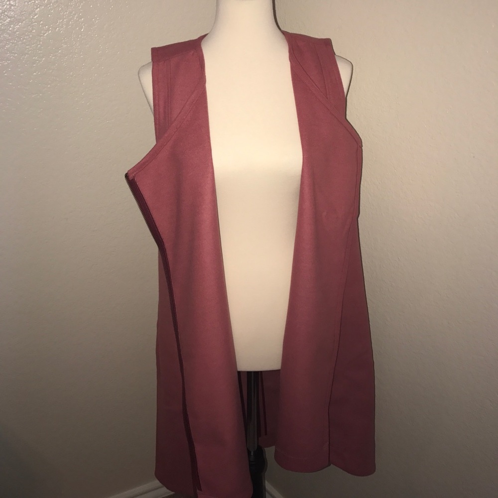 Rose colored open front long vest