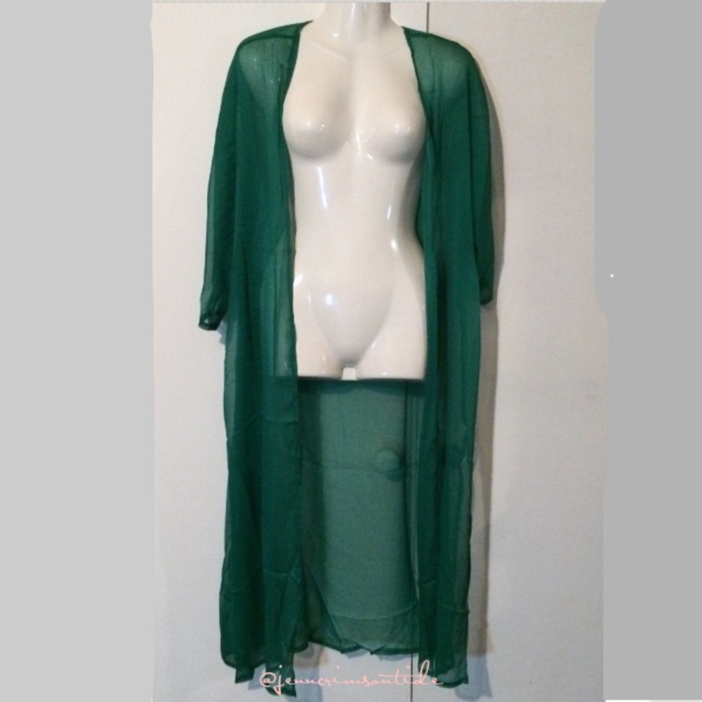 Kelly Green Sheer Kimono Beach Coverup Swim - Picture 6 of 6
