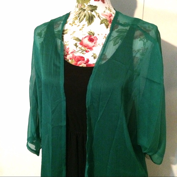 Kelly Green Sheer Kimono Beach Coverup Swim - Picture 5 of 6