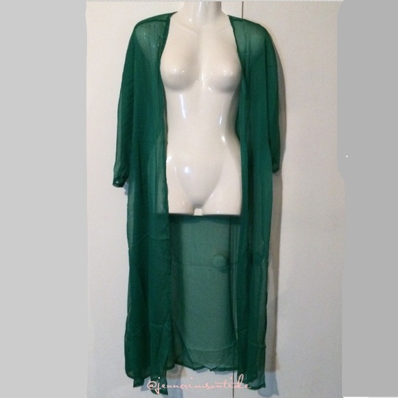 Kelly Green Sheer Kimono Beach Coverup Swim - Picture 6 of 6