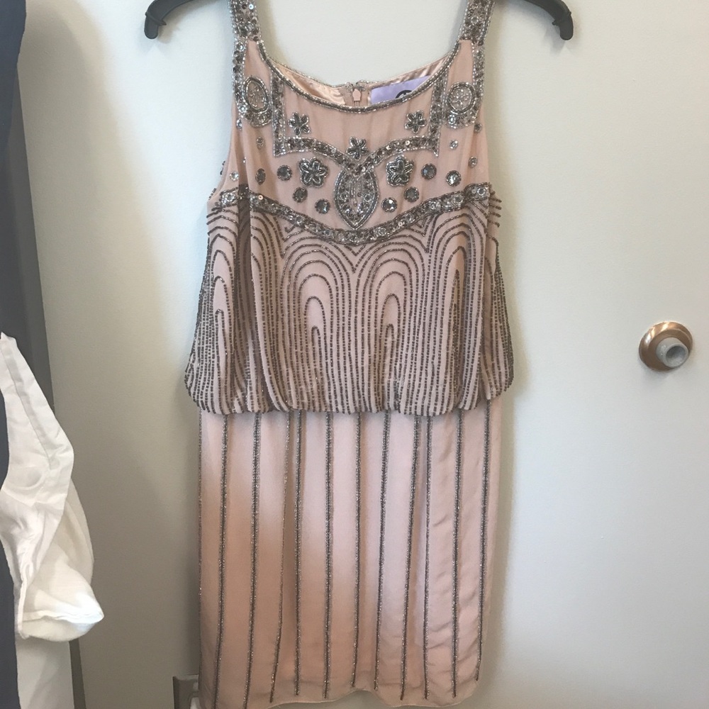 Peach Nordstrom Beaded Mini Dress