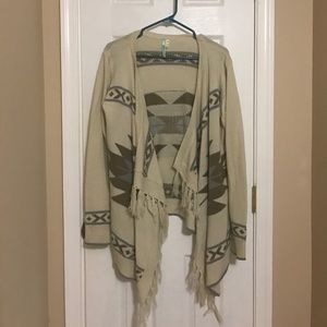 36Point5 Beige Print Sweater W/ Fringe Detail