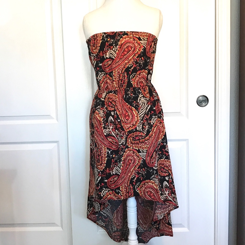 Ambiance Red and Black Strapless High-Low Dress