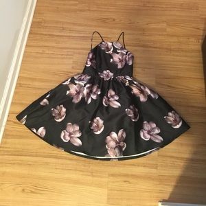 Purple and black floral backless dress