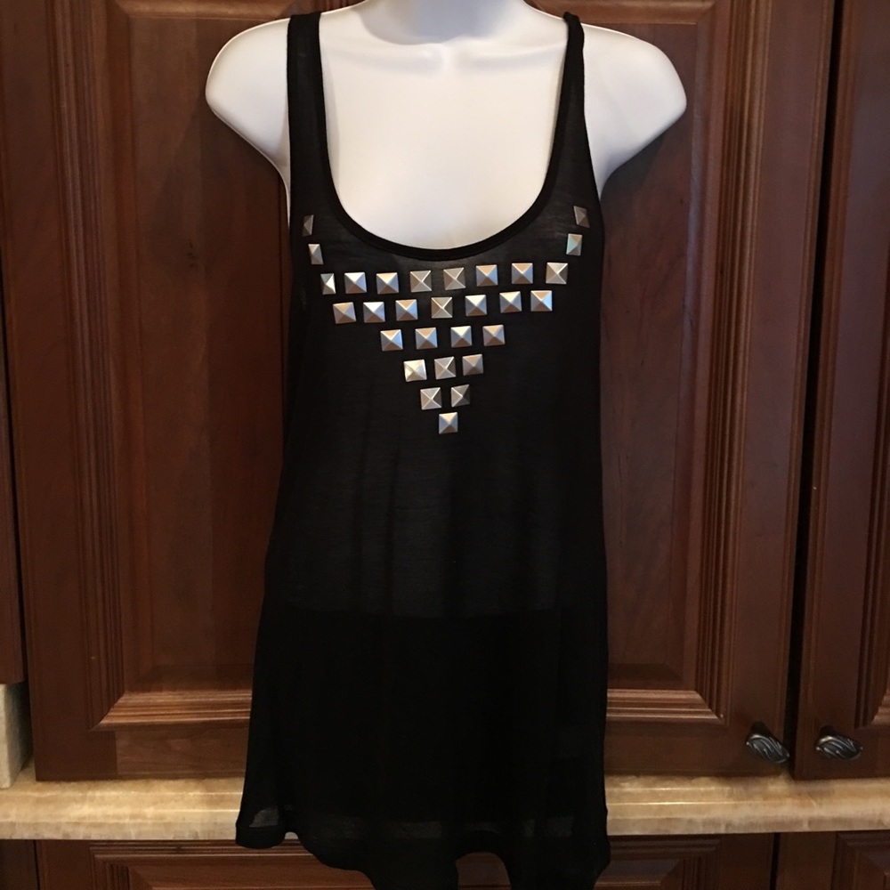 Black sheer tank top with little brushed metal.
