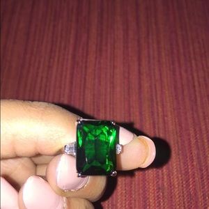 Green emerald stone ring