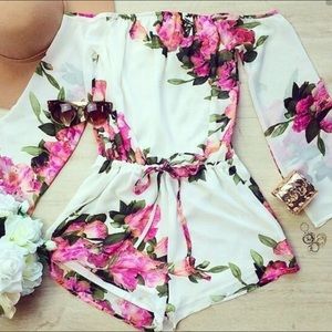 White and pink floral romper