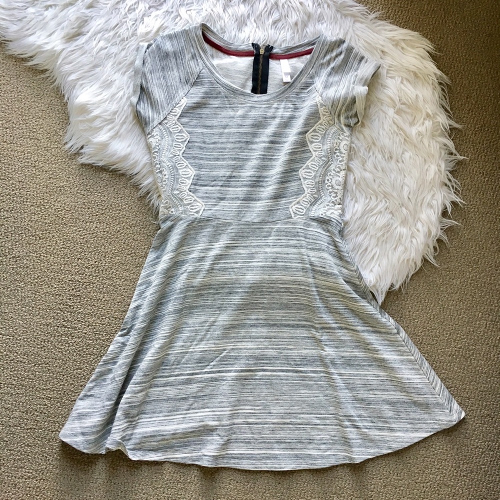 Gray Skater Dress with White Lace
