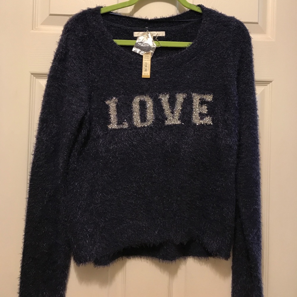 NWT Lauren Conrad lurex fuzzy cropped sweater
