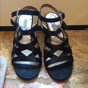 Michael Kors Black Satin Strappy Buckled Heels