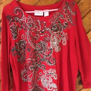 XL Red top with black and silver design