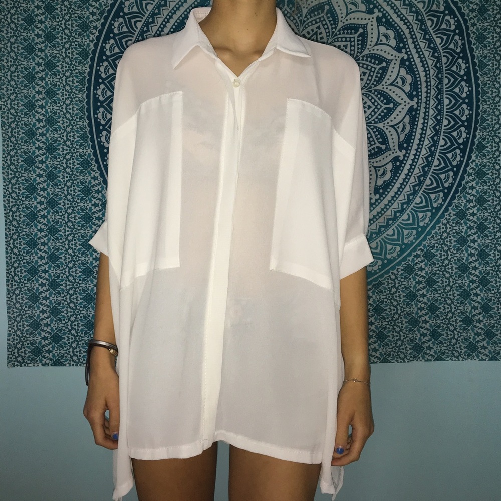 Oversized white chiffon top