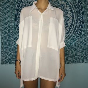 Oversized white chiffon top