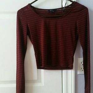 Crop see through maroon top