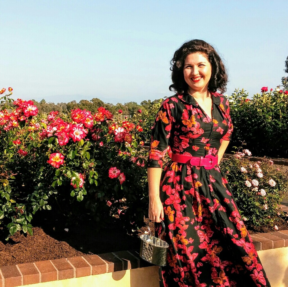 True Vintage 50s Butterfly floral midi dress med