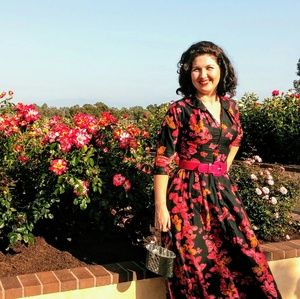 True Vintage 50s Butterfly floral midi dress med