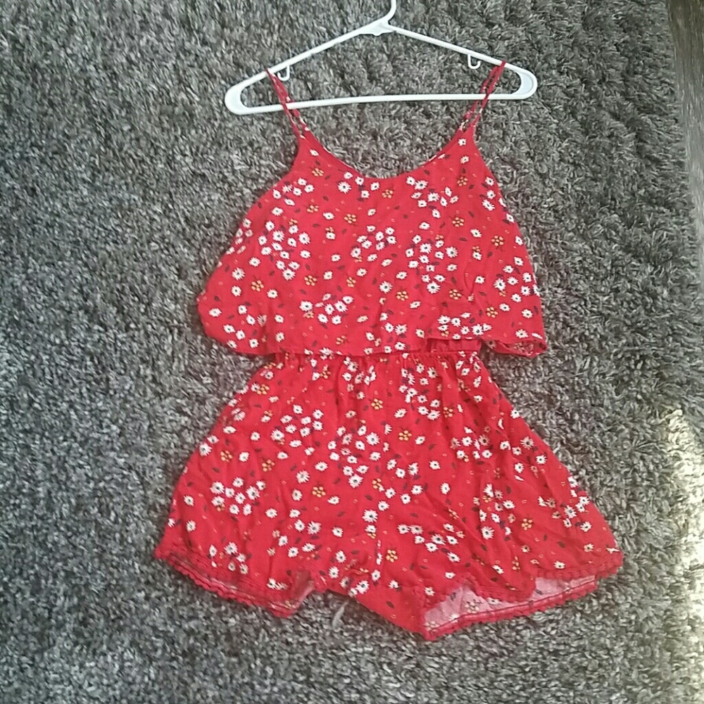 Adorable red floral romper