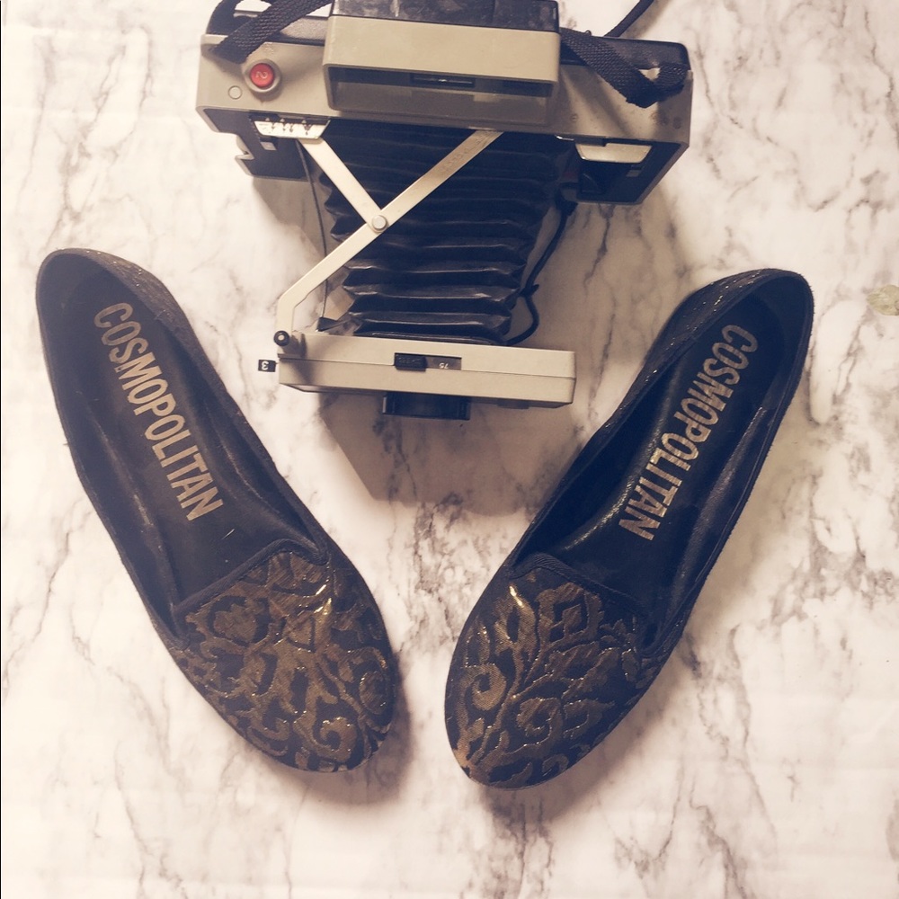 Cosmopolitan 8 1/2 Black Gold Brocade Loafer - Picture 2 of 4