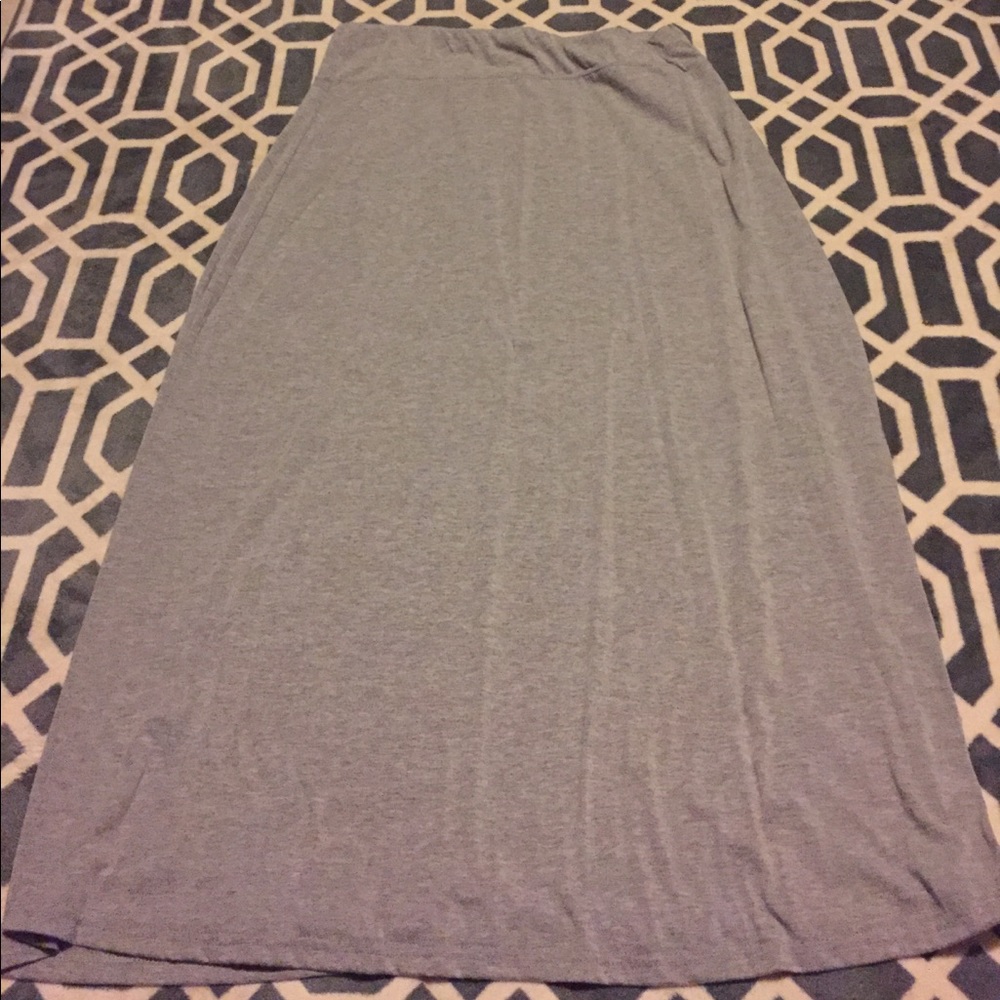 Floor length gray skirt