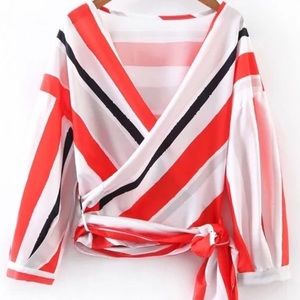Plunging V Neckline Tie Waist Wrap Top
