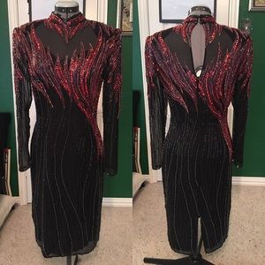 Vintage 80's beaded flame fire gown cocktail dress