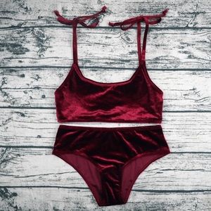 Lovely sexy tie up Lolita burgundy velvet bikini