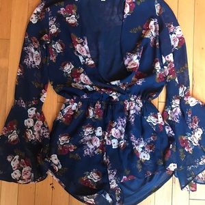 Navy plunging floral romper