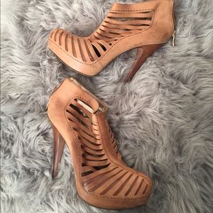 Tan BCBG booties with cutouts