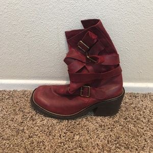Jeffrey Campbell red buckle boots