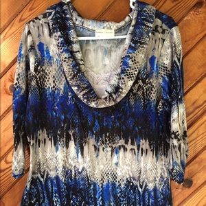 1X Pretty blue, white and grey sweater