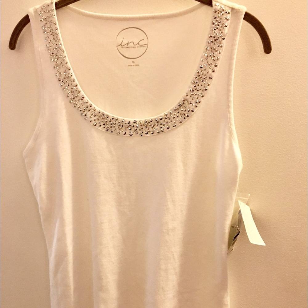 INC  white tank sequin accent