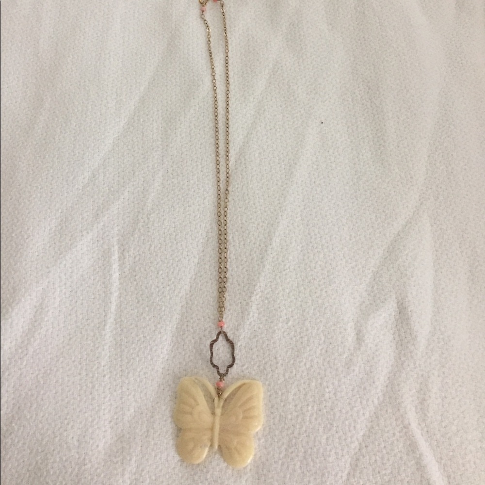 Gold and off white vintage butterfly necklace