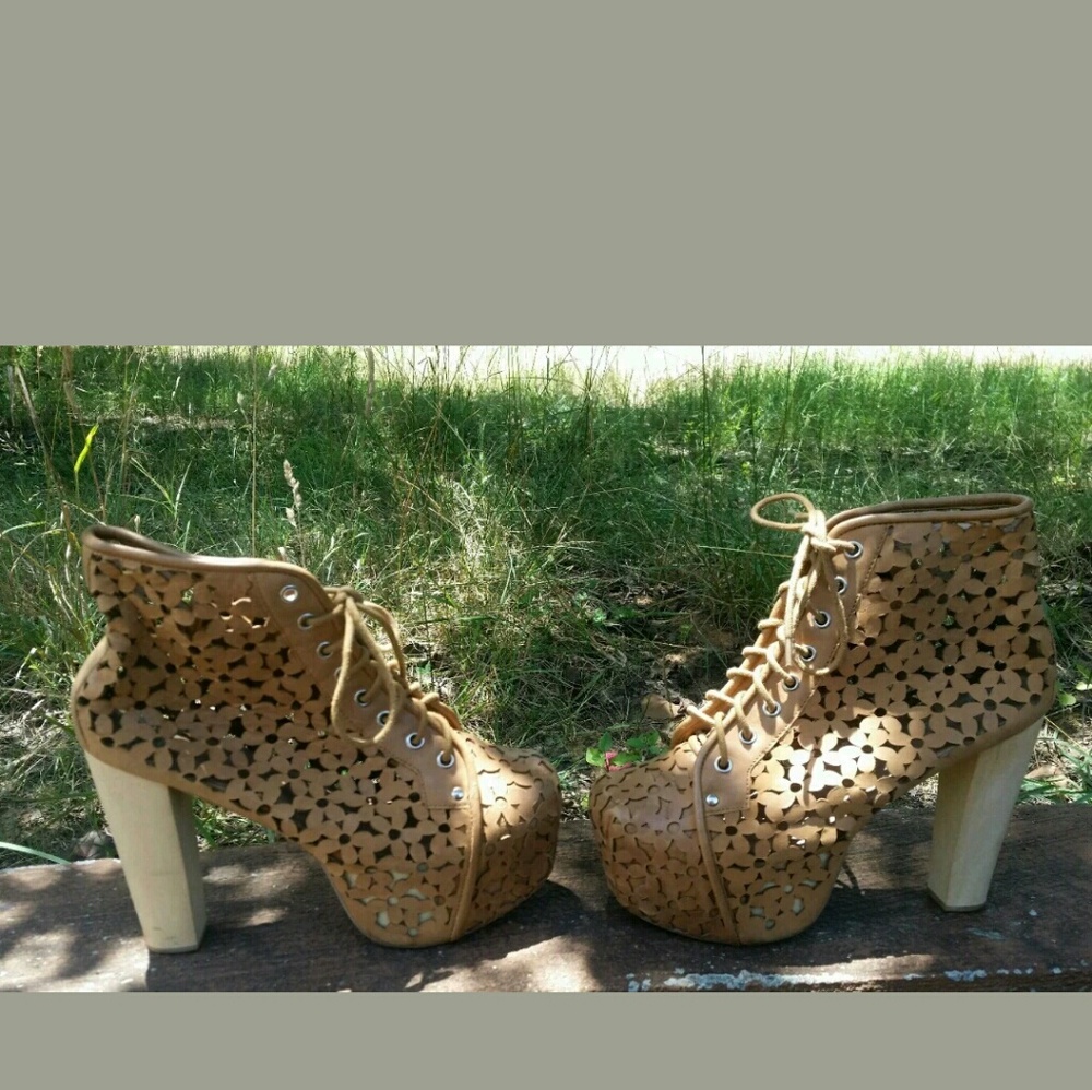Jeffrey Campbell Brown Leather Flower Ankle Boots