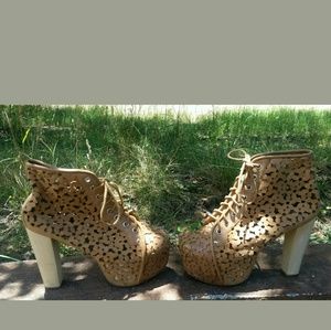 Jeffrey Campbell Brown Leather Flower Ankle Boots