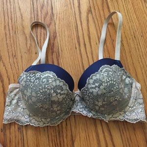 VS Blue and Nude Sparkle Lace Bra