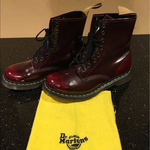 Dr Marten Patent Leather Burgundy Boots