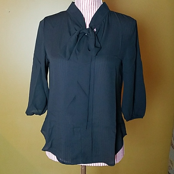 LAST ONE! Black Neck Tie Blouse - Picture 2 of 4